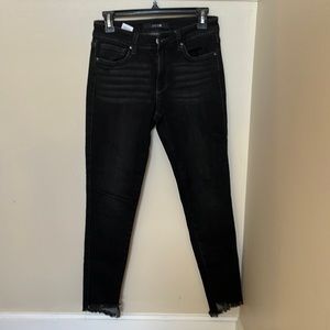 Joe’s black skinny distressed hem ankle jeans